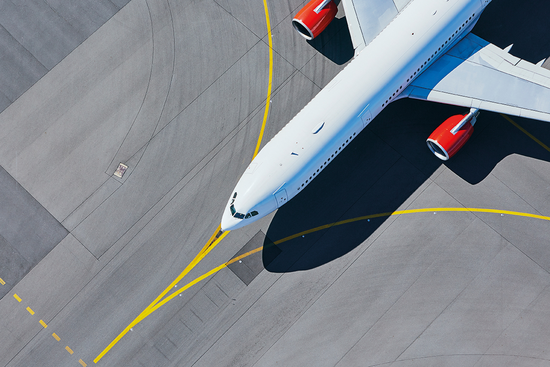 A plane sits on the runway